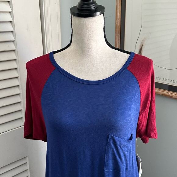 LULAROE Womens Dress Small Blue Red Carly Color Block Jersey Knit Casual Midi - Picture 3 of 11